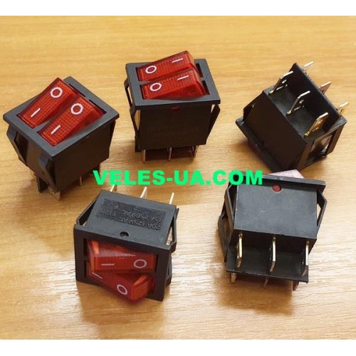 IRS2101-1A, KCD2-2101N Перемикач клавішний вузький х2 з підсв.ON-OFF 6P ЧЕРВОНИЙ 15A/250VAC (артикул: 23-0006.RD) IRS2101-1A, KCD2-2101N Перемикач клавішний вузький х2 з підсв.ON-OFF 6P ЧЕРВОНИЙ 15A/250VAC (артикул: 23-0006.RD)