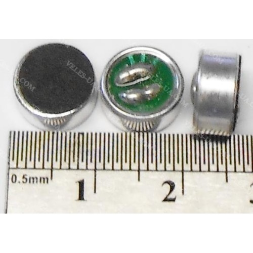Мікрофон електретний, d9.7x4.5mm, VDC (1.5-10V), -48...66dB, s/n=56dB, Imax=0.5mA, Китай (артикул: 28-0507.) Мікрофон електретний, d9.7x4.5mm, VDC (1.5-10V), -48...66dB, s/n=56dB, Imax=0.5mA, Китай (артикул: 28-0507.)