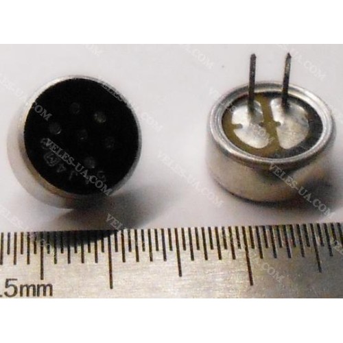 Мікрофон електретний, d9.7x4.5mm, VDC (1.5-10V), -48...66dB, s/n=56dB, Imax=0.5mA, з ножками, Китай (артикул: 28-0627.) Мікрофон електретний, d9.7x4.5mm, VDC (1.5-10V), -48...66dB, s/n=56dB, Imax=0.5mA, з ножками, Китай (артикул: 28-0627.)