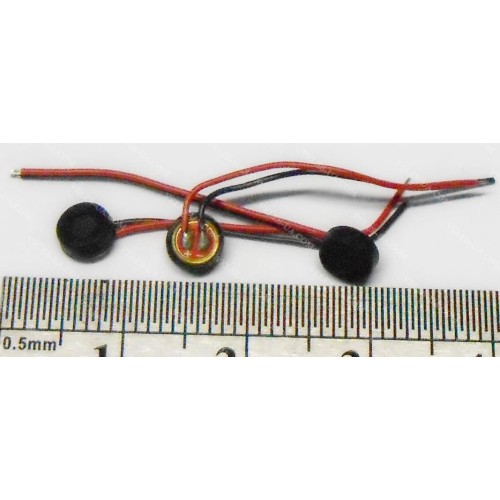Мікрофон електретний, d4.0x1.5mm, 3VDC (1.5-10V), -48...66dB, s/n=56dB, Imax=0.5mA, з дротами, Китай (артикул: 28-0759.) Мікрофон електретний, d4.0x1.5mm, 3VDC (1.5-10V), -48...66dB, s/n=56dB, Imax=0.5mA, з дротами, Китай (артикул: 28-0759.)