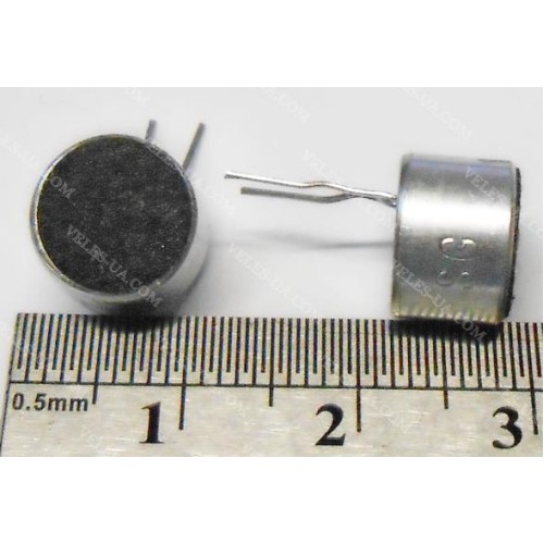 Мікрофон електретний, d9.7x6.7mm, VDC (1.5-10V), -48...66dB, s/n=56dB, Imax=0.5mA, з ножками, Китай (артикул: 28-0763.) Мікрофон електретний, d9.7x6.7mm, VDC (1.5-10V), -48...66dB, s/n=56dB, Imax=0.5mA, з ножками, Китай (артикул: 28-0763.)