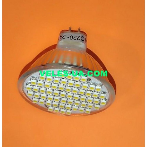 світильник LED MR16 2800-3200K, 60LED /220V, кут 120град, 60SMD3528 Білий теплий (артикул: 29-0056.WW) світильник LED MR16 2800-3200K, 60LED /220V, кут 120град, 60SMD3528 Білий теплий (артикул: 29-0056.WW)