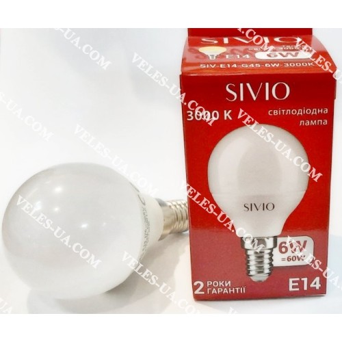 LED-лампа E14-SIV-G45-6W-3000K SIVIO (артикул: 29-0081.WW) LED-лампа E14-SIV-G45-6W-3000K SIVIO (артикул: 29-0081.WW)