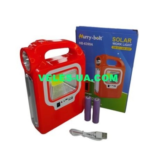 Ліхтарик кемпінг SOLAR+COB LED+SIDE LIGHT HURRY-BOLT HB-6399B (на 2 × 18650)+POWER BANK (артикул: 29-0648.) Ліхтарик кемпінг SOLAR+COB LED+SIDE LIGHT HURRY-BOLT HB-6399B (на 2 × 18650)+POWER BANK (артикул: 29-0648.)