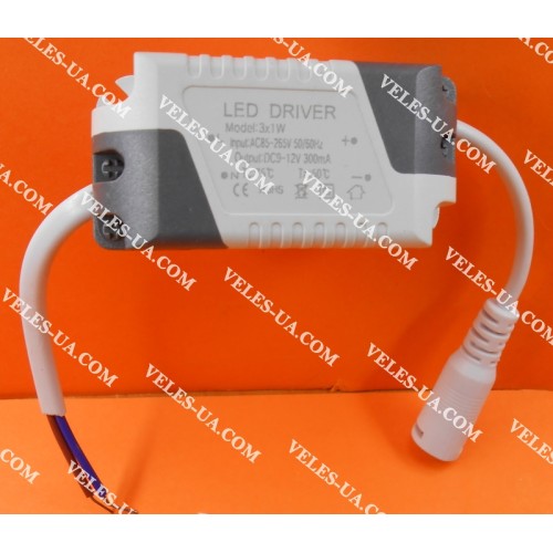 Драйвер для LED 3W, Iвих=300мА , Uвих=9-12VDC, Uвх=85-265VAC 50/60Hz (артикул: 29-3008) Драйвер для LED 3W, Iвих=300мА , Uвих=9-12VDC, Uвх=85-265VAC 50/60Hz (артикул: 29-3008)