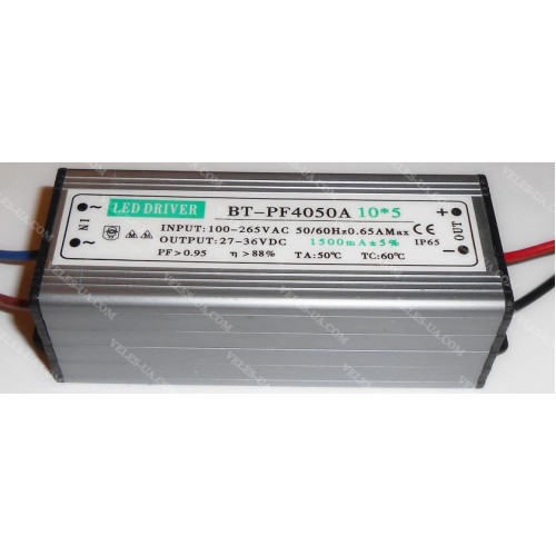Драйвер для LED 50W, Iвих=1500мА , Uвих=27-36V, Uвх=100-265VAC 50/60Hz, IP65 (артикул: 29-3019) Драйвер для LED 50W, Iвих=1500мА , Uвих=27-36V, Uвх=100-265VAC 50/60Hz, IP65 (артикул: 29-3019)
