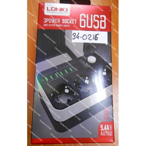 подовжувач 3роз + 6шт. гн.USB 5V/3.4A, 1,6м із/Землею, LDNIO SE3631 (артикул: 34-0216) подовжувач 3роз + 6шт. гн.USB 5V/3.4A, 1,6м із/Землею, LDNIO SE3631 (артикул: 34-0216)