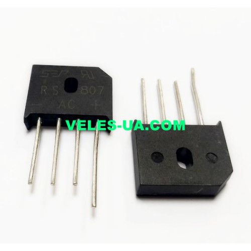 міст 8A x 1000V корпус Гребінка, виводи Гнучкі, RS807 (артикул: RS807) міст 8A x 1000V корпус Гребінка, виводи Гнучкі, RS807 (артикул: RS807)